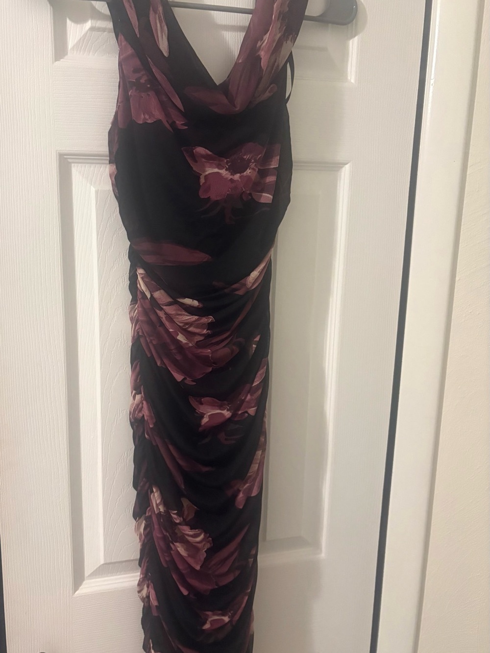 Black Dress with Plum Floral Print -